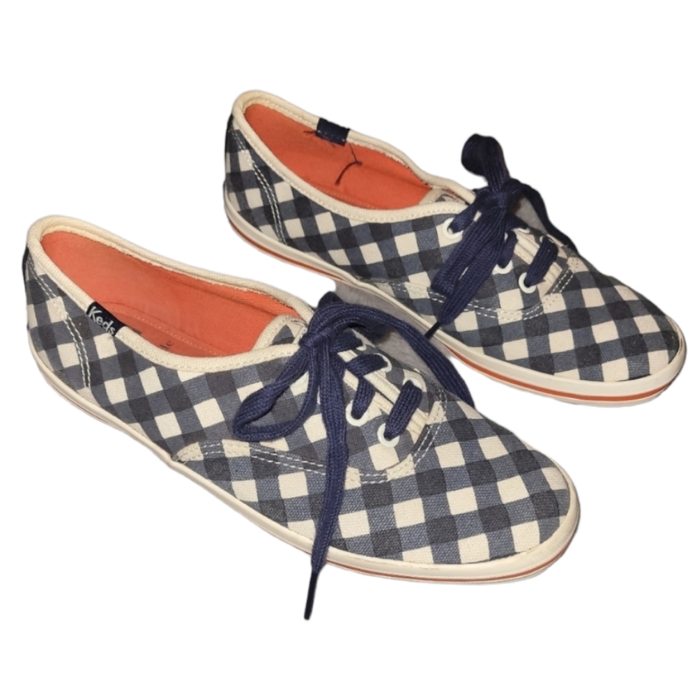 Kate Spade x Keds Gingham Shoes Women's Size 6 Blue White Tennis Sneakers Preppy